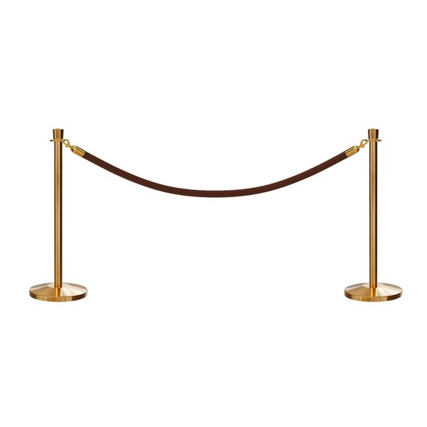 Montour Line Stanchion Post and Rope Kit Sat.Brass, 2 Crown Top 1 Tan Rope C-Kit-2-SB-CN-1-PVR-TN-PB